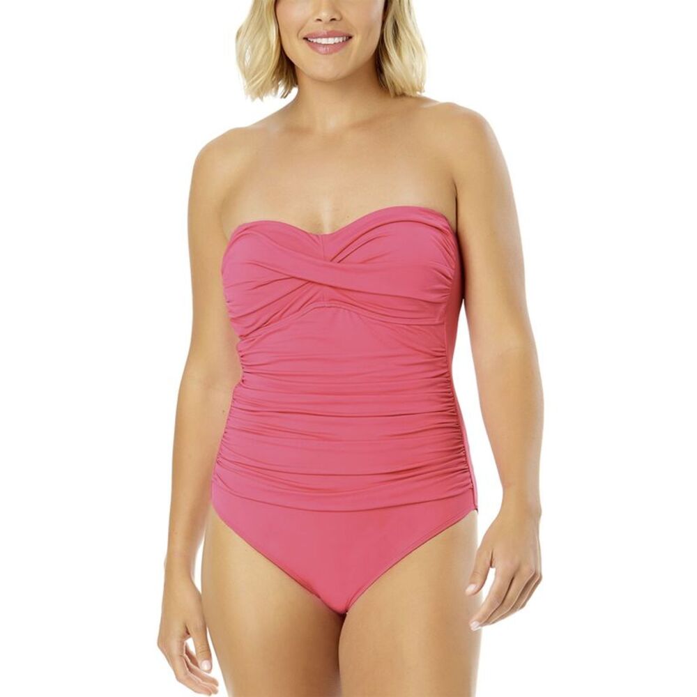 Anne Cole Womens Twist-Front Ruched One-Piece Swimsuit 16 Pink Glow - NWT $88